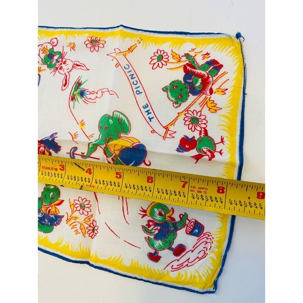 Vintage Child's Hankie from the 1940s, The Picnic Whimsical Novelty Print Hankie - Picture 7 of 8